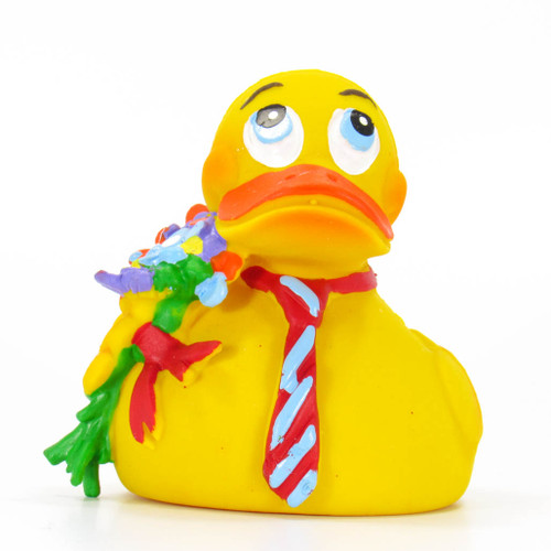 Flowers & Tie Rubber Duck by Lanco 100% Natural Toy & Organic | Ducks in the Window®