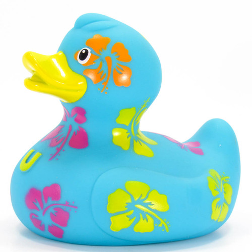 Hawaiian Vacation Hibiscus Flowers Rubber Duck Bath Toy by Bud Ducks | Ducks in the Window®