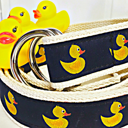 Chatham Ducks branded rubber duck canvas D-Ring preppy belt | Ducks in the Window