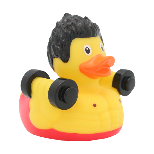 Body Builder Muscle Man Weight Lifting  Rubber Duck by LILALU bath toy | Ducks in the Window