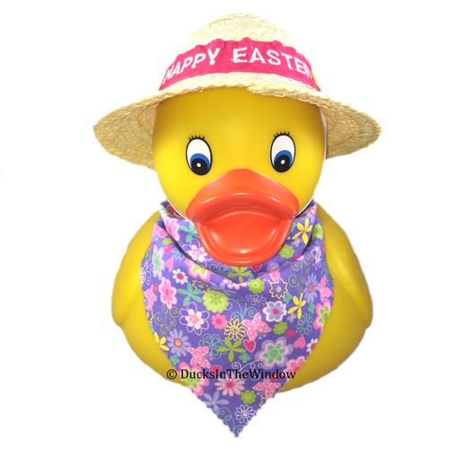 Custom Happy Easter Jumbo Rubber Duck with straw bonnet and scarf